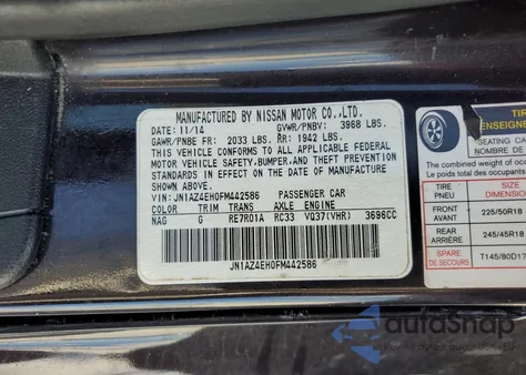 2015 Nissan 370Z Base from USA, damaged, VIN JN1AZ4EH0FM442586